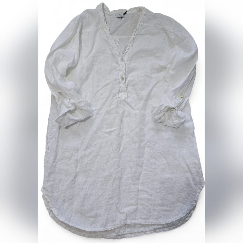 Rosemarine Made In Italy Pure Linen Tunic Top V Neck Large Ivory